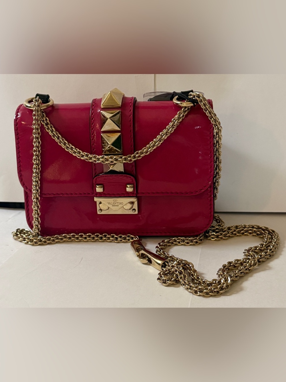 Valentino Garavani Fuchsia Patent Rock Stud Shoulder Bag